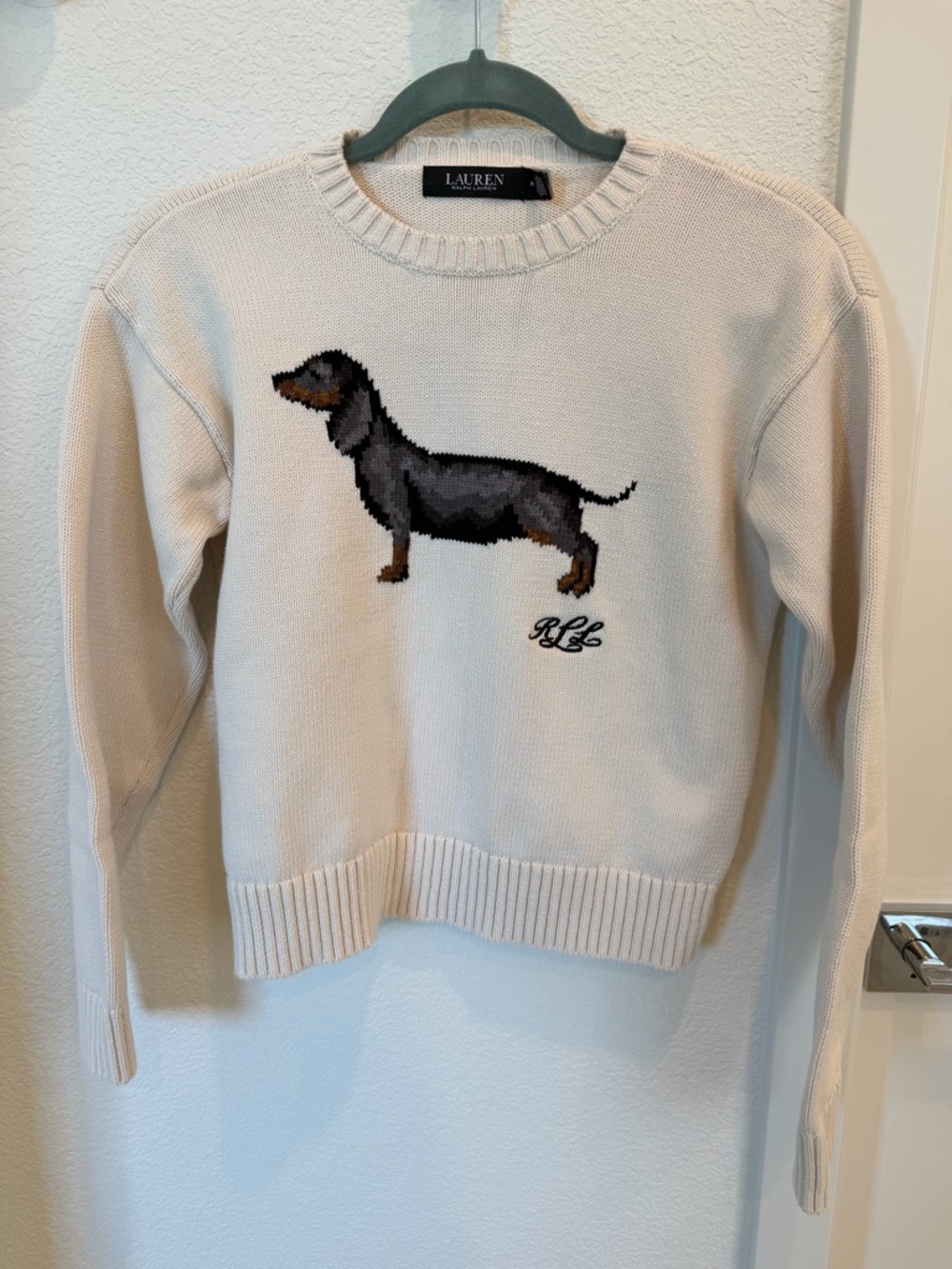 Lauren Ralph Lauren Cream Crewneck Sweater with Dachshund Motif